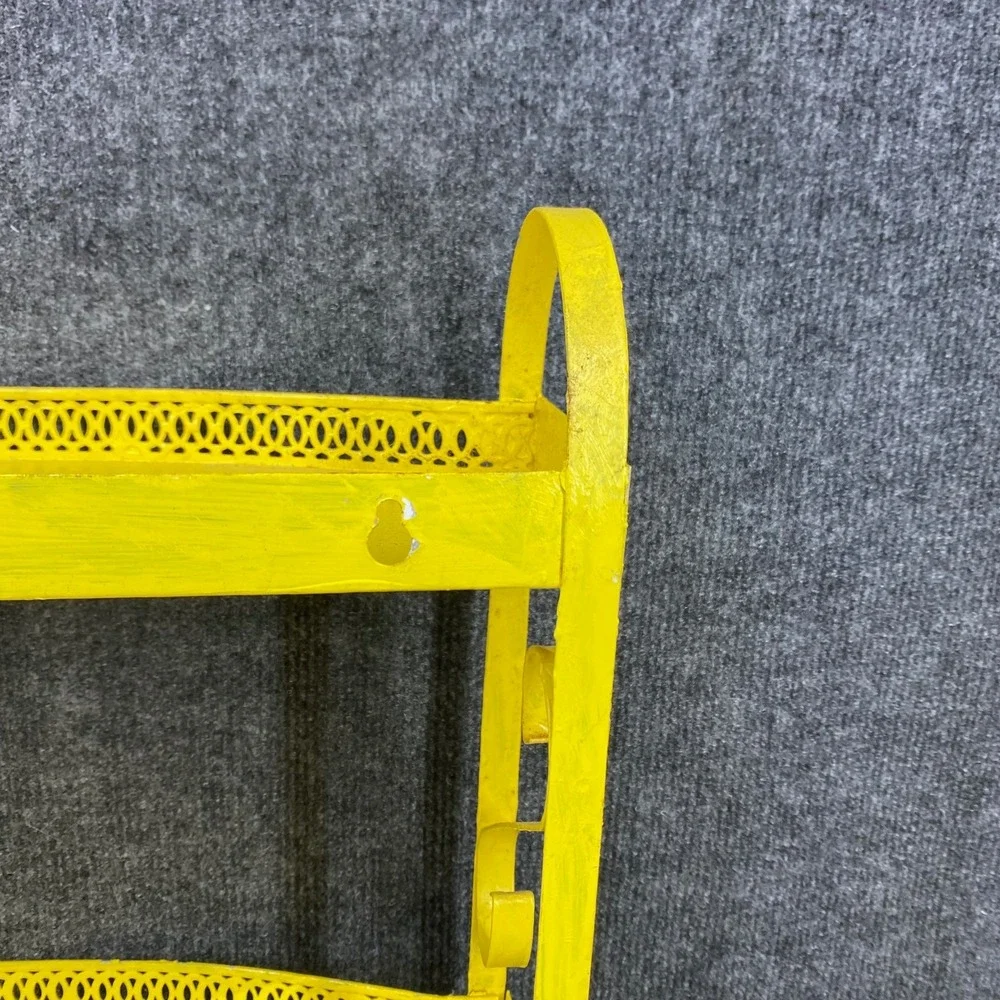 Vintage Yellow Metal 2 Tier Wall Shelf Scrollwork Gallery Rail 14x12x4